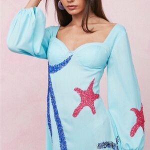 Nasty Gal Light Blue and Pink Star Mini Dress